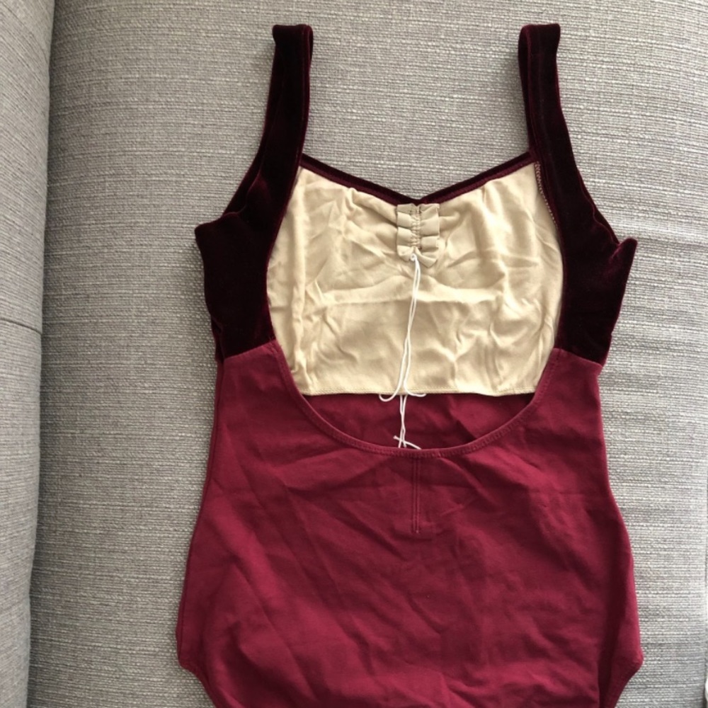 SANSHA Maroon Velvet Cami Lowback Leotard Bodysuit - Picture 3 of 6